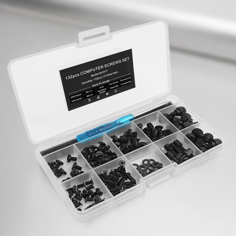 Mcsher 132pcs PC Build & Repair Screw Kit with Screwdriver for Motherboard, GPU,HDD, SSD,Case Fans -Includes Standoffs & Thumbscrews - Image 5